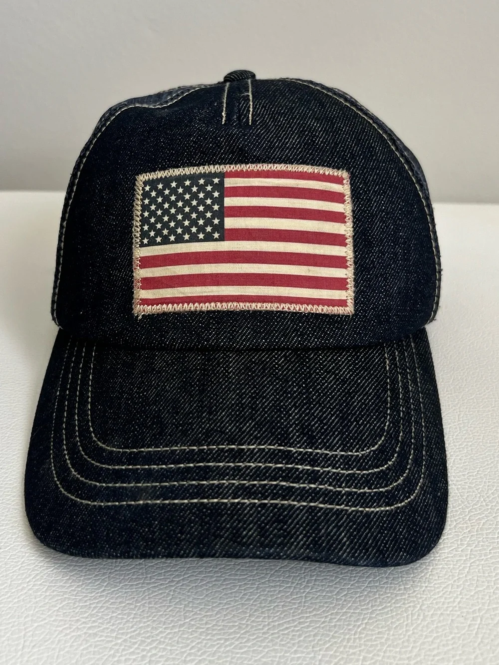 Ralph Lauren Dark Denim Baseball Cap with American Flag Patch O/S PRE-OWNED